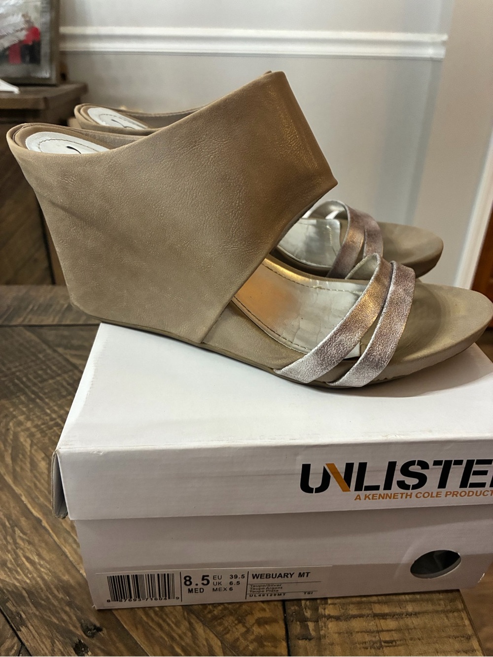 Unlisted by Kenneth Cole Tan and Metallic Beige Wedge Sandals
